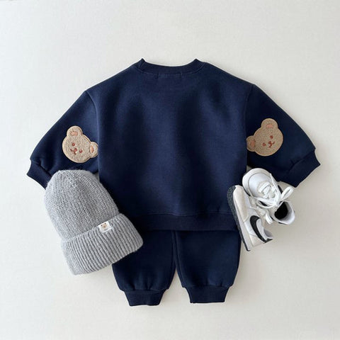Baby - Kinder Unisex Casual mit Teddybär Muster und Lange Ärmel