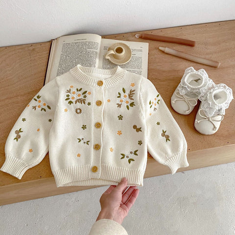 Herbst Baby - Kinder Sweater Komfortable Blumen Stickerei