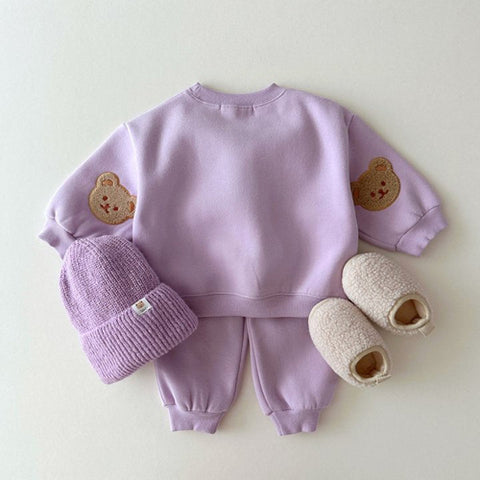 Baby - Kinder Unisex Casual mit Teddybär Muster und Lange Ärmel