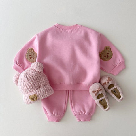 Baby - Kinder Unisex Casual mit Teddybär Muster und Lange Ärmel