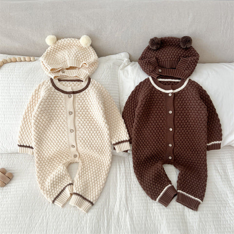 Baby Spielanzug Overall mit Kapuze - Teddy