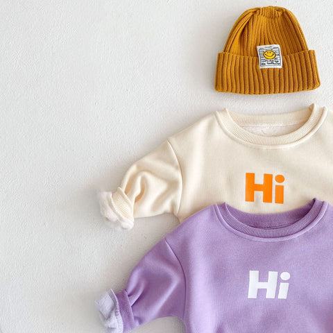 Baby-Set mit langärmeligem Kapuzenpullover - Smiley-Print und Hose Baumwolle