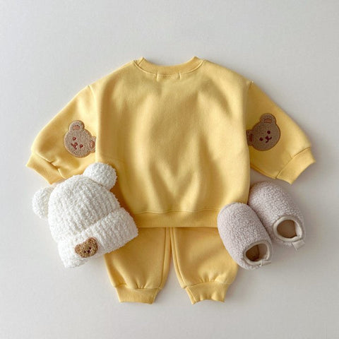 Baby - Kinder Unisex Casual mit Teddybär Muster und Lange Ärmel