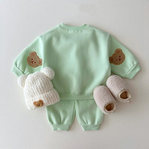 Baby - Kinder Unisex Casual mit Teddybär Muster und Lange Ärmel
