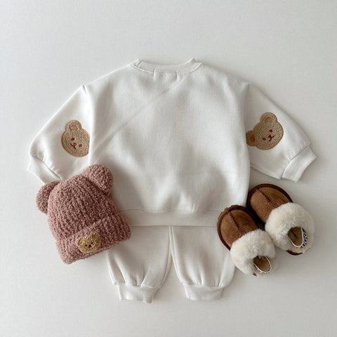 Baby - Kinder Unisex Casual mit Teddybär Muster und Lange Ärmel