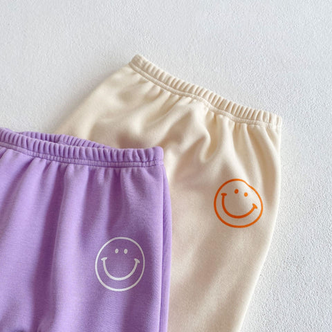 Baby-Set mit langärmeligem Kapuzenpullover - Smiley-Print und Hose Baumwolle
