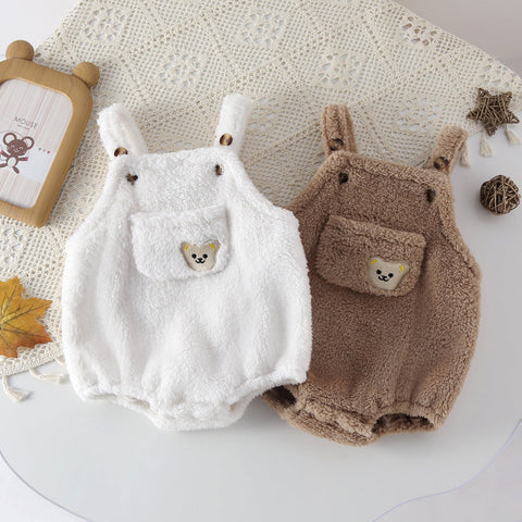 Einfarbiger Babykleid mit Cartoon Bär Muster aus Baumwolle