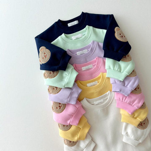 Baby - Kinder Unisex Casual mit Teddybär Muster und Lange Ärmel