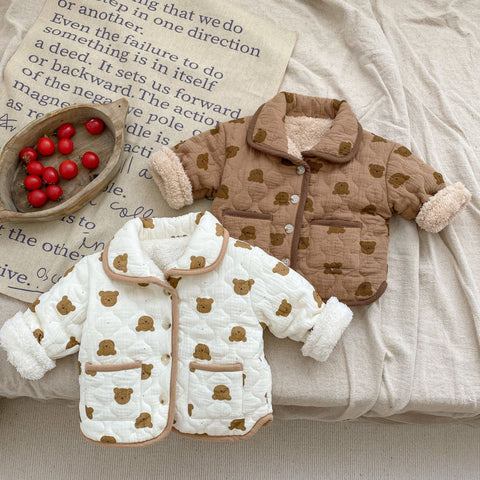 Warmer gesteppter Baumwollmantel mit Bärenmotiv für Baby